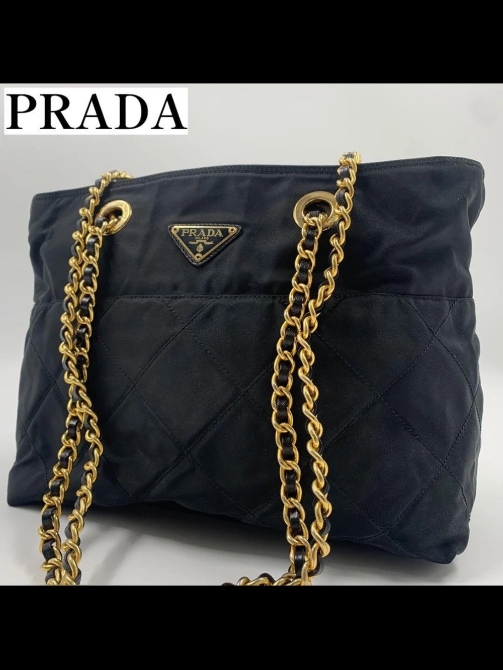 Prada Black Quilted Nylon Chain Tote